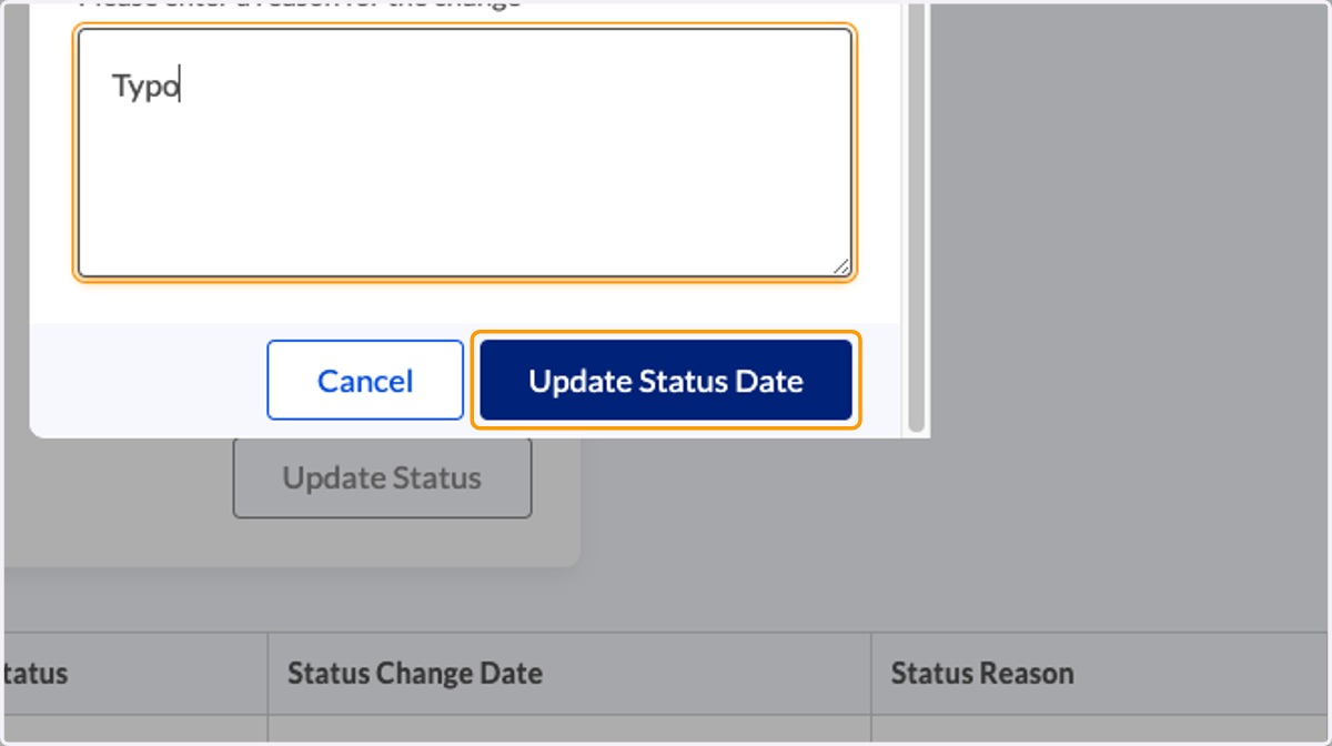 Click on Update Status Date