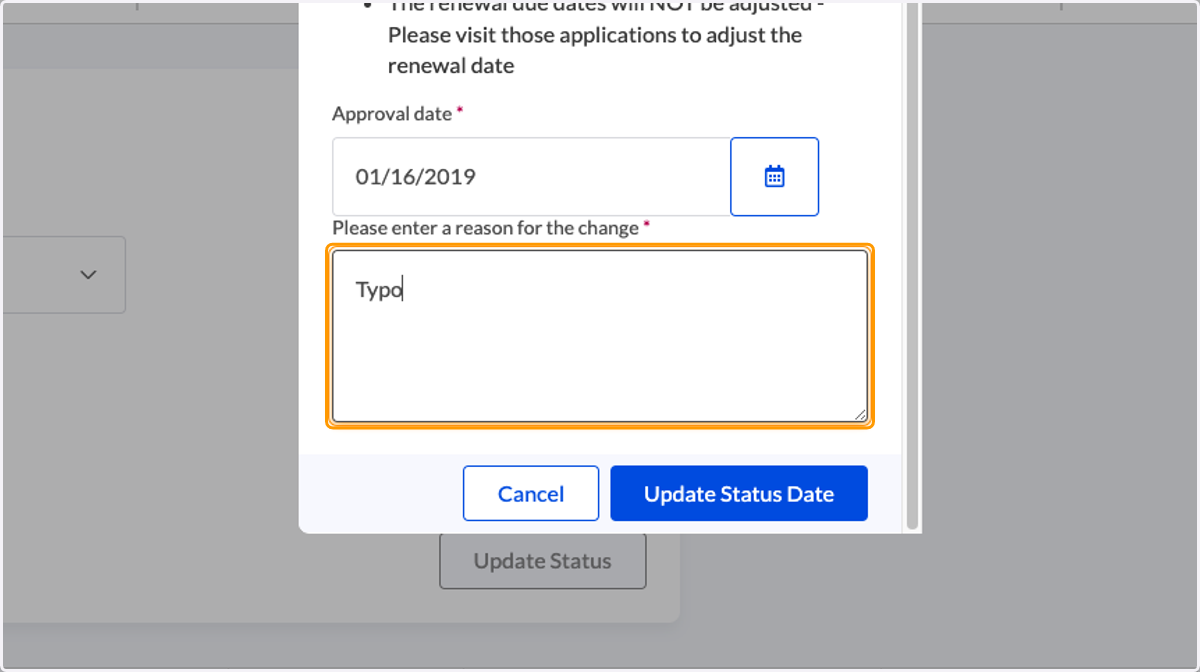 Enter a reason for the change