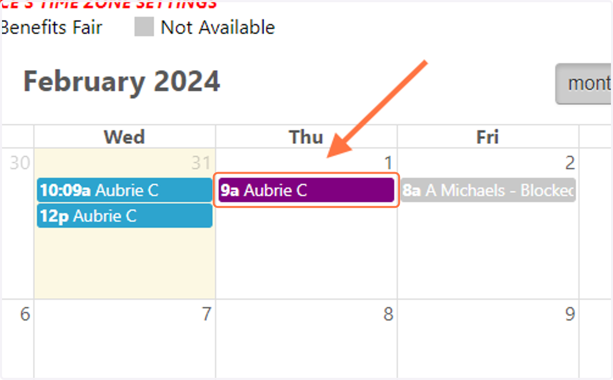 Click on the appointment you would like to Reschedule.