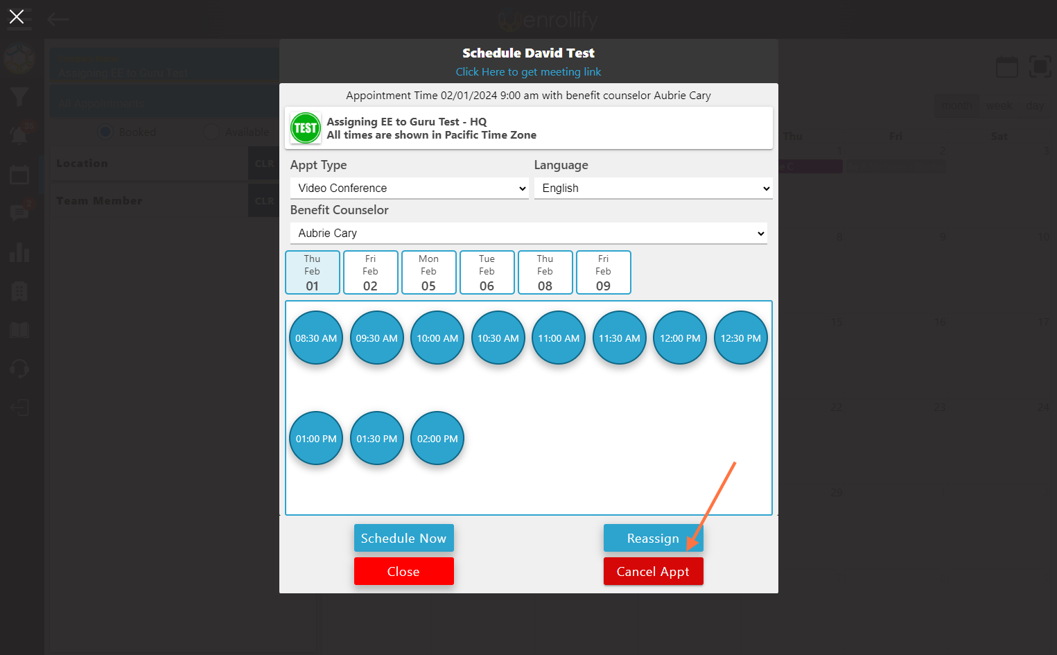 Click on 'Cancel Appt'