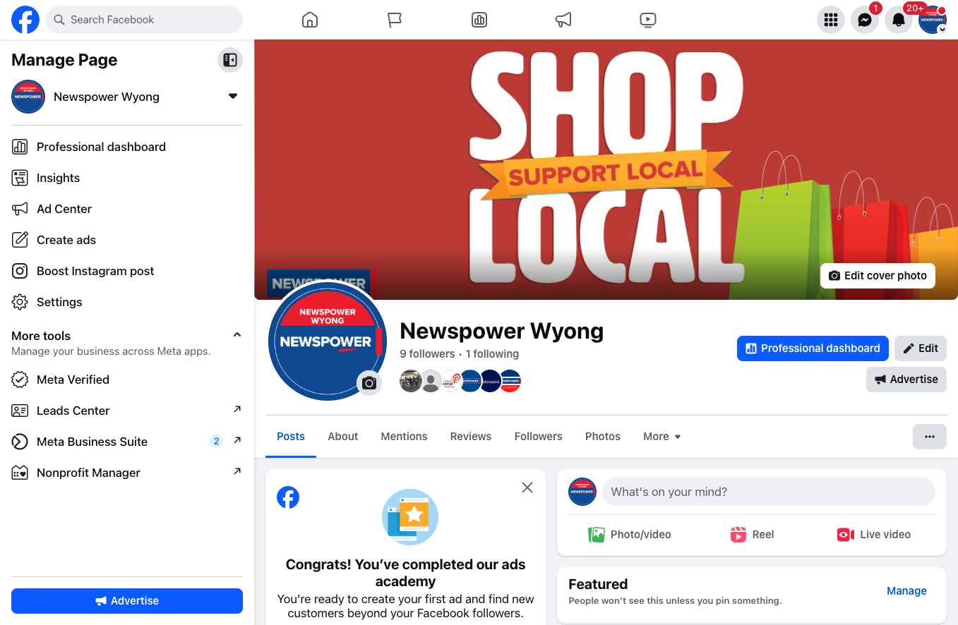Go to your business page