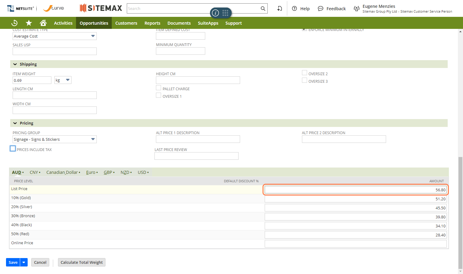 Check whether the price matches any price supplied by Customer Service. If not, update it to match