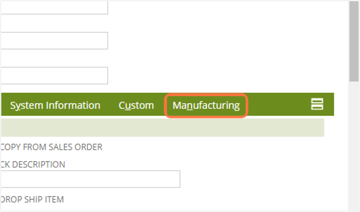 If not the tab already, Click on Manufacturing