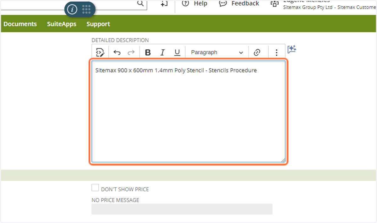 Paste the artwork description into the Detailed Description field