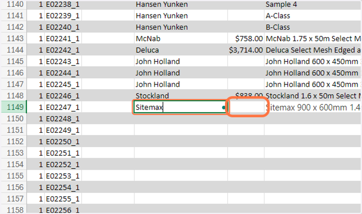 Fill out the Company cell and the Price cell if a price has been provided