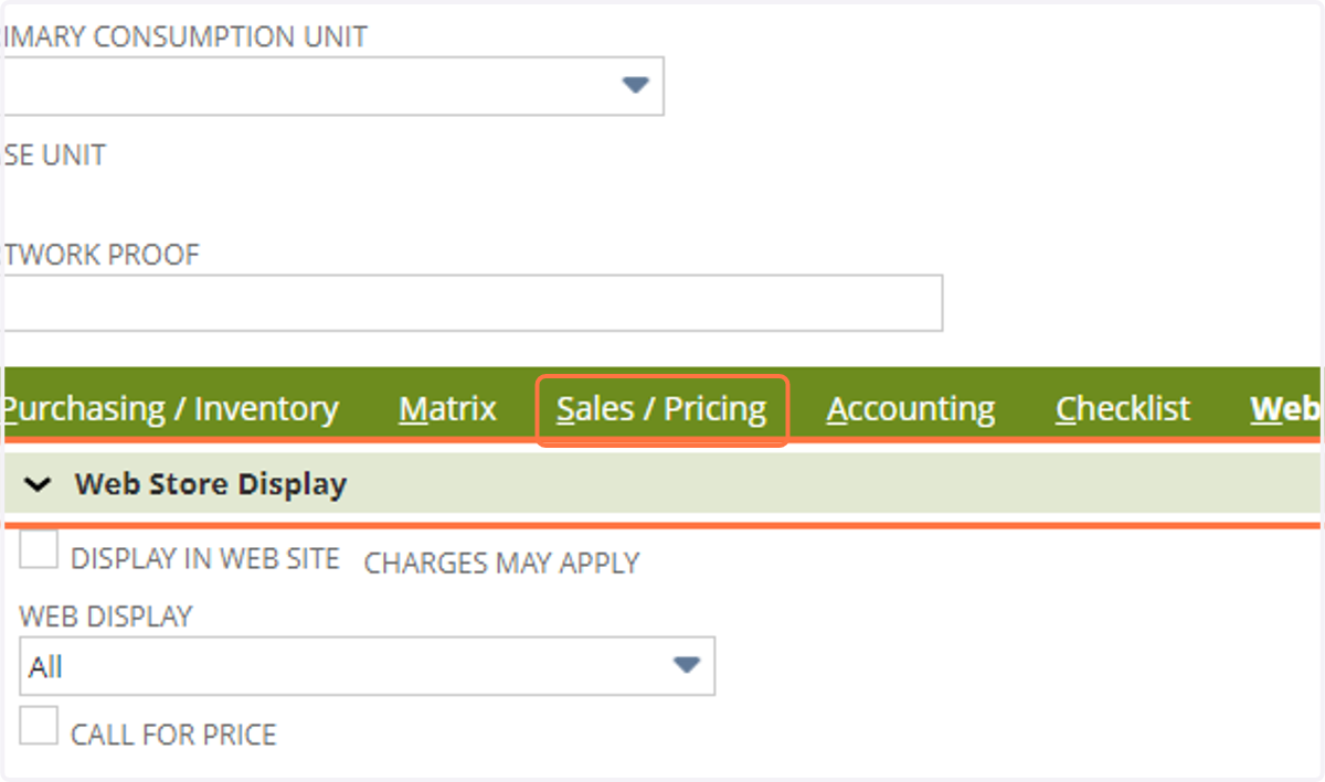 Click on Sales / Pricing
