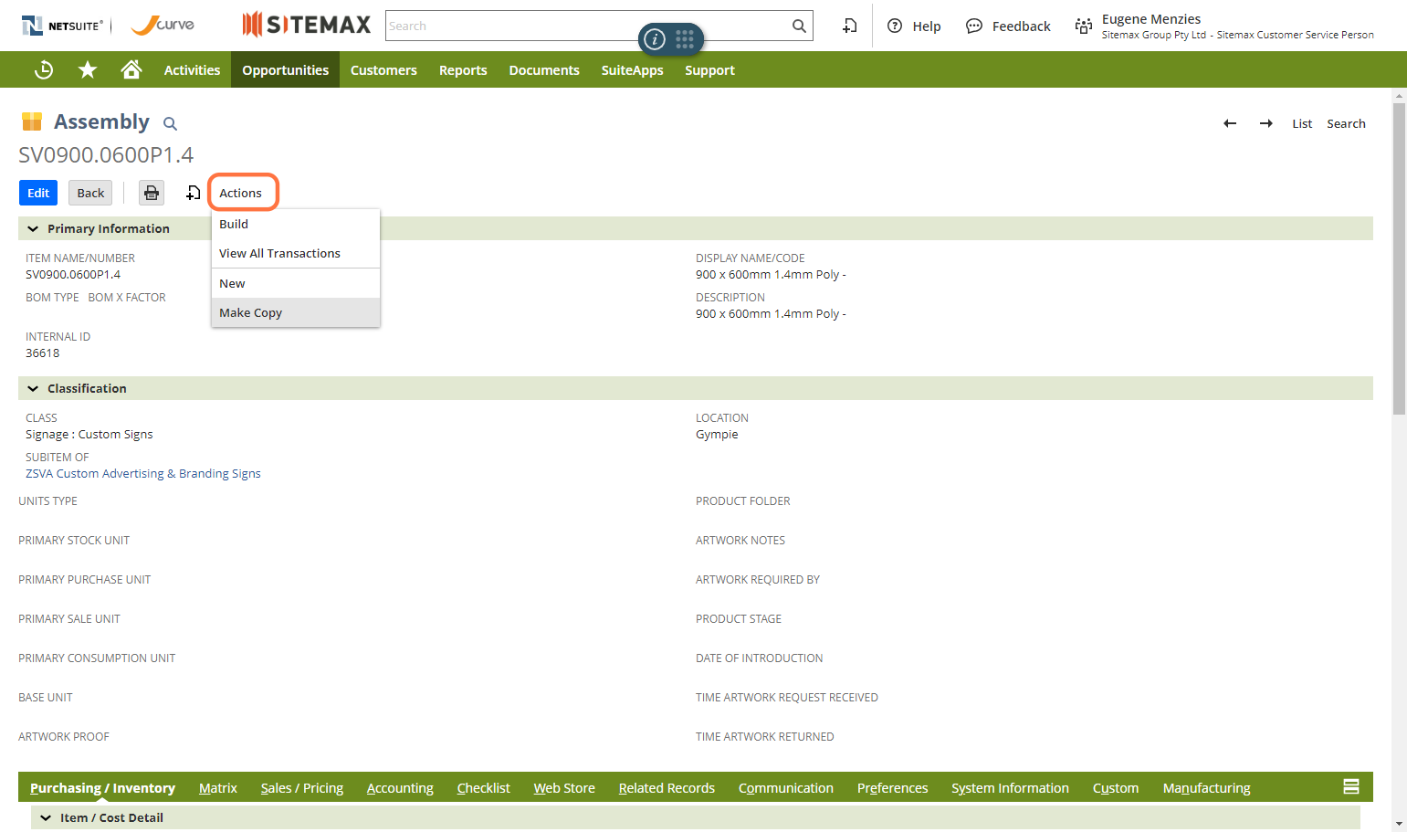 Click on Actions > Make Copy