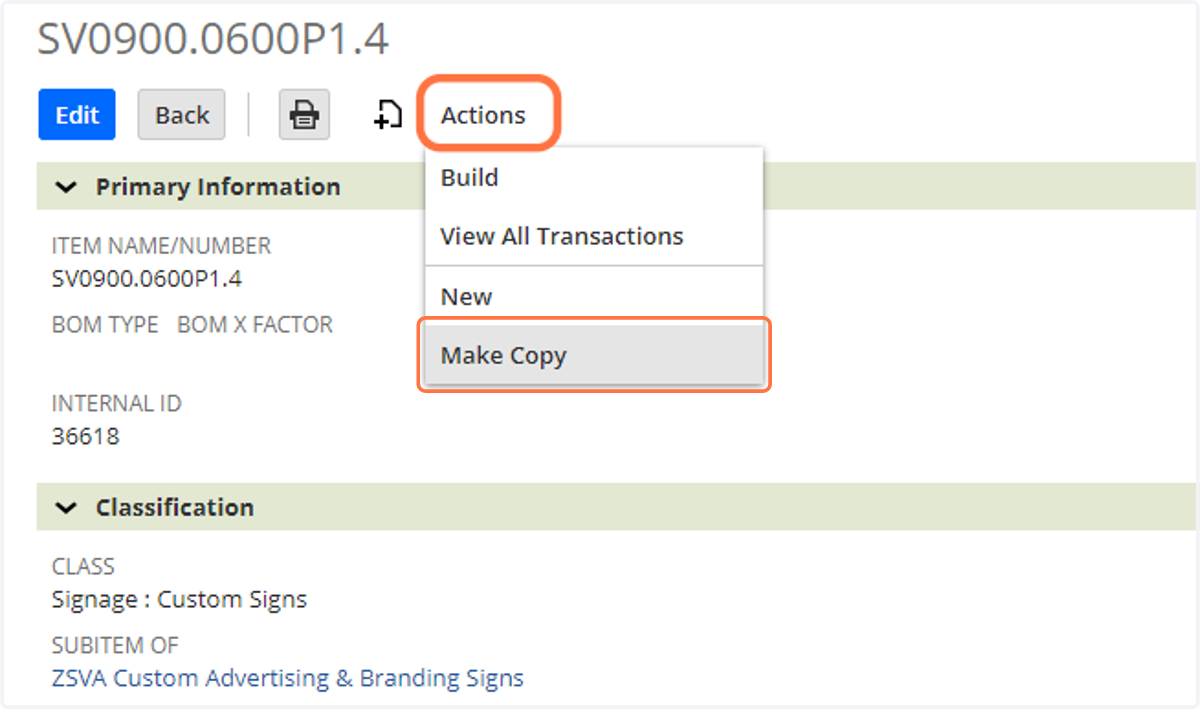 Click on Actions > Make Copy