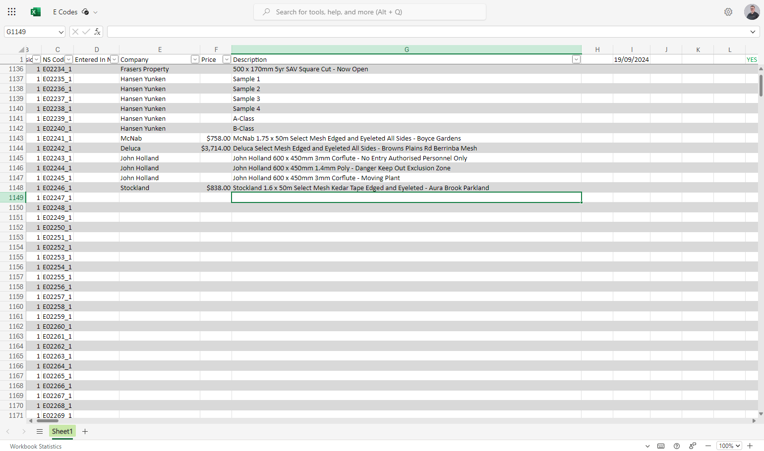 Paste the description into the next vacant description cell