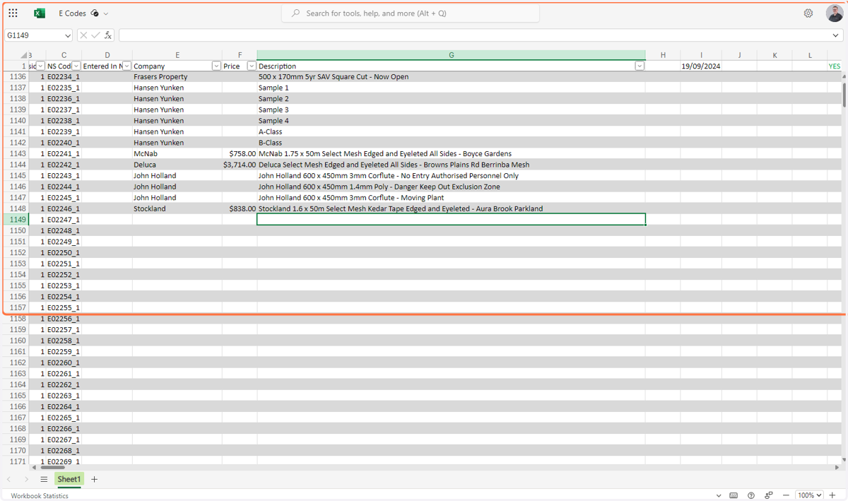 Paste the description into the next vacant description cell