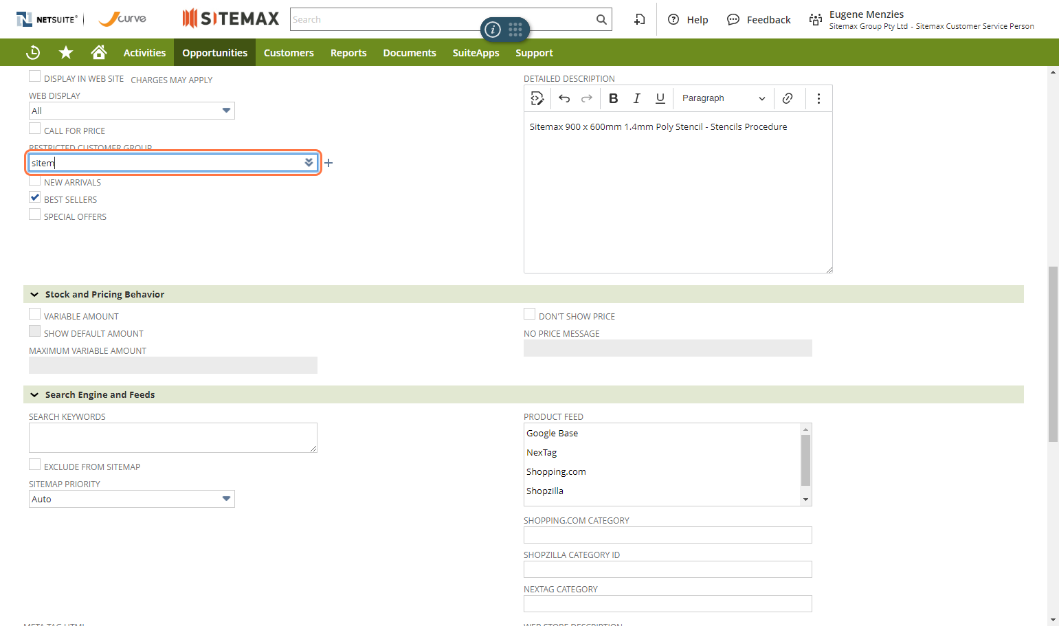 Enter in the Company in the Restricted Customer Group field