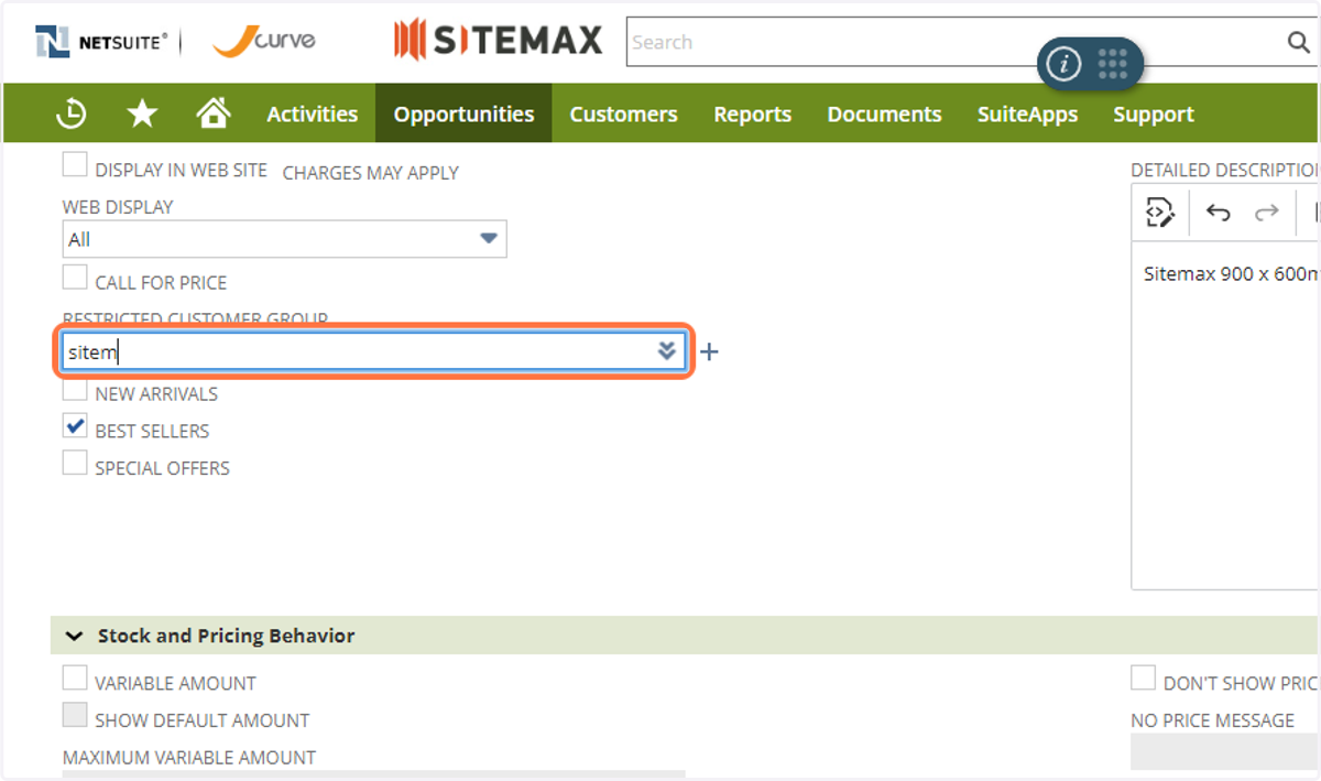 Enter in the Company in the Restricted Customer Group field