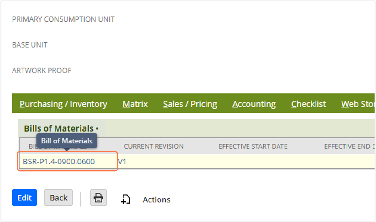Take note of the Bill of Materials already on the template.