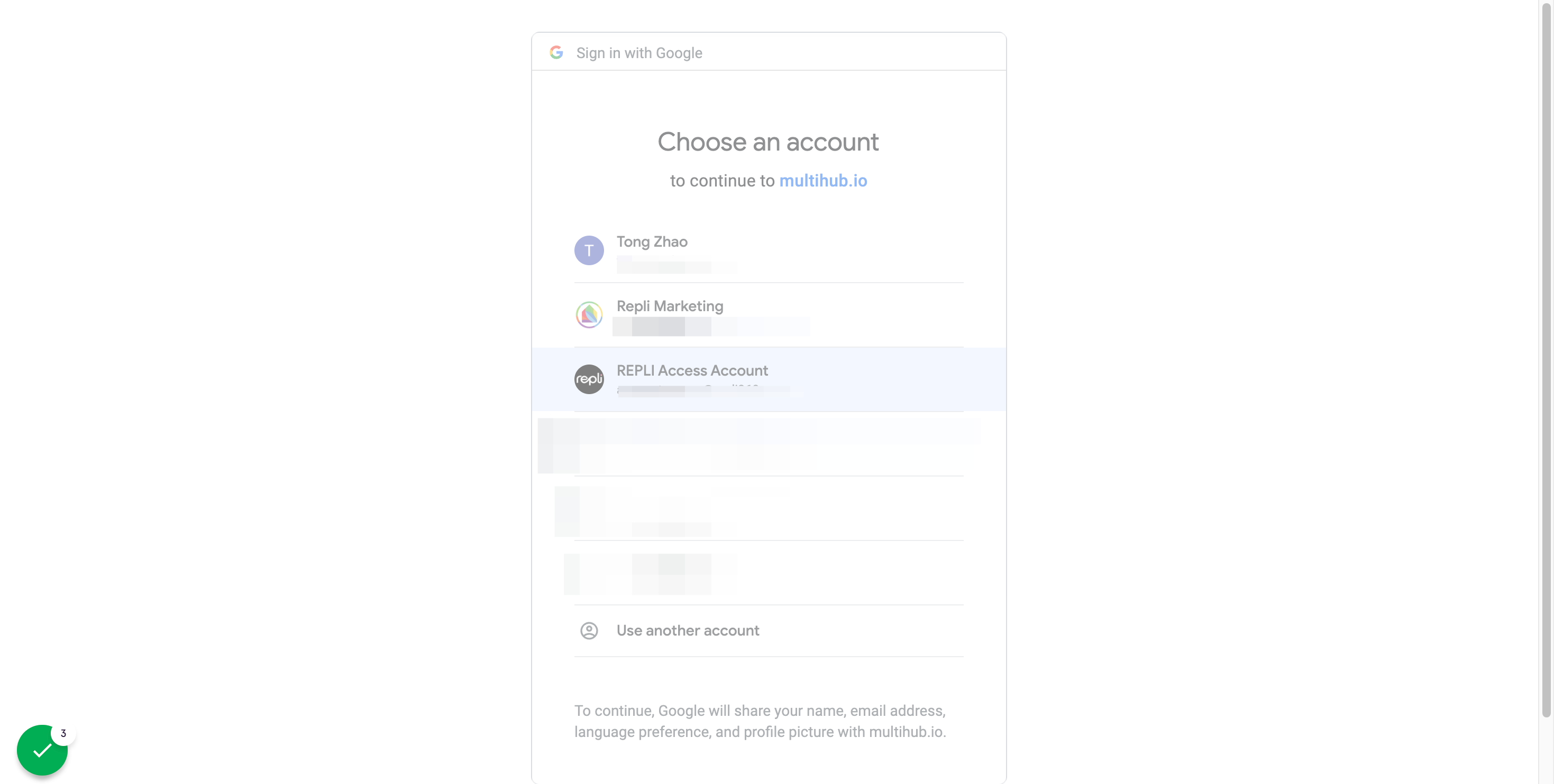 Select the Google Account associated with Google Search Console