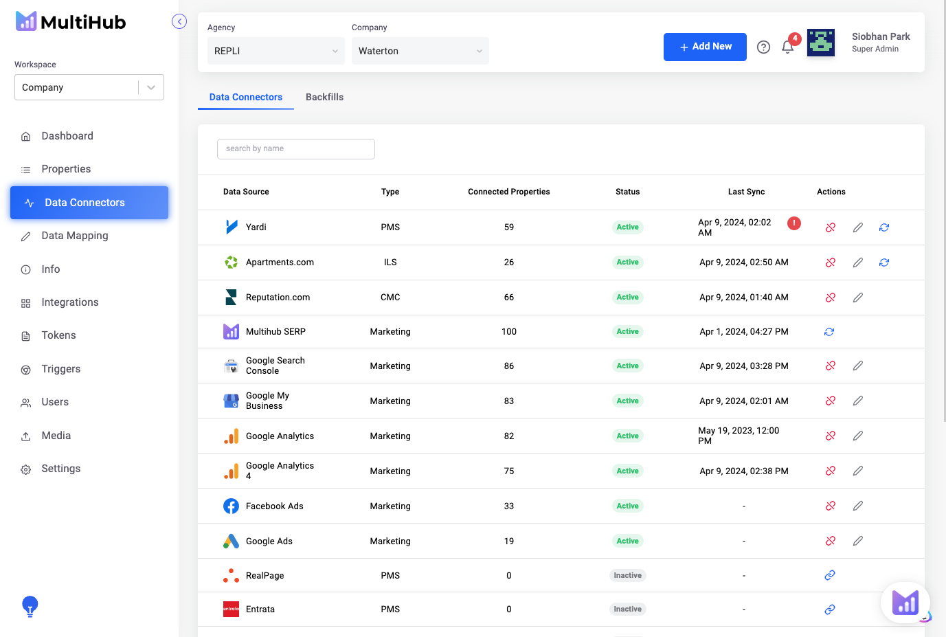 Within MultiHub, go to the Company Workspace on the left-hand menu and click on Data Connectors
