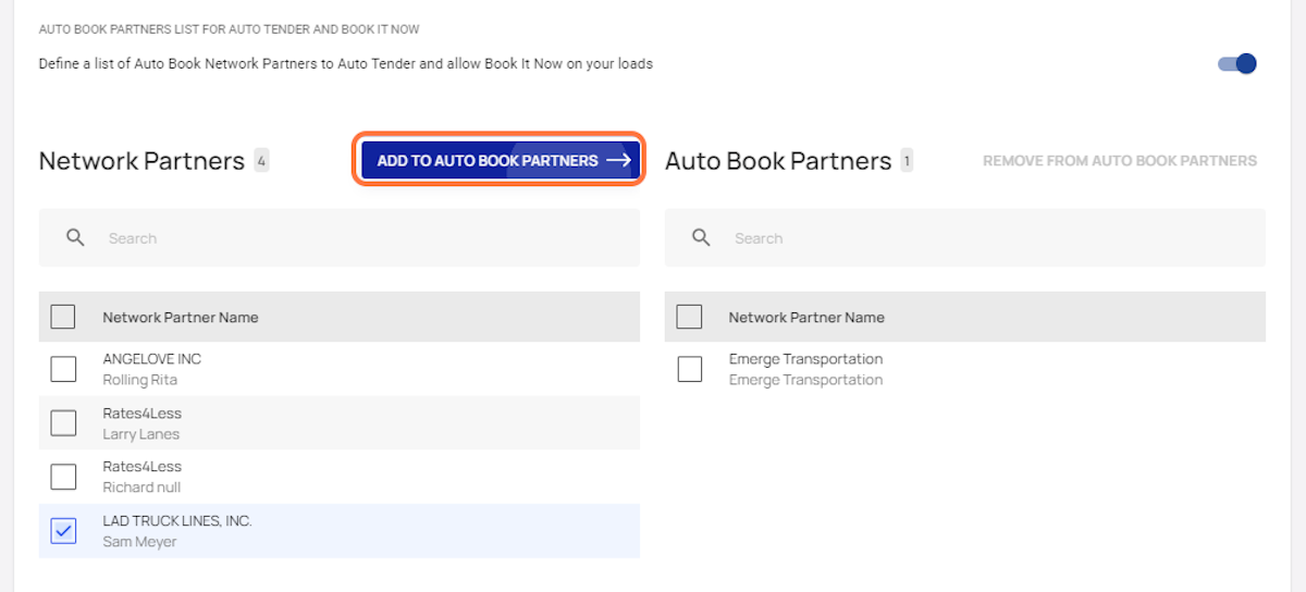 Click on ADD TO AUTO BOOK PARTNERS