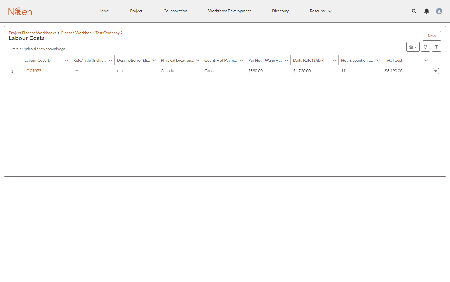 Click on New to add a new line item