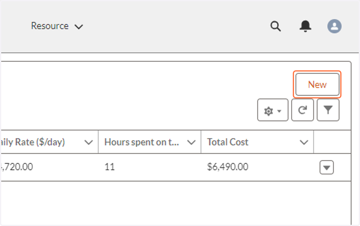 Click on New to add a new line item