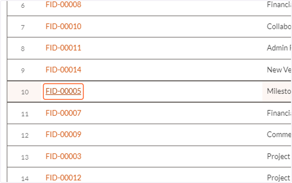 Click on any feedback ID number to access that feedback item's details.