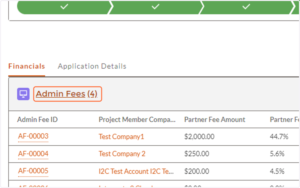 When you are ready to divide the administration fee among your project consortium, click this header.