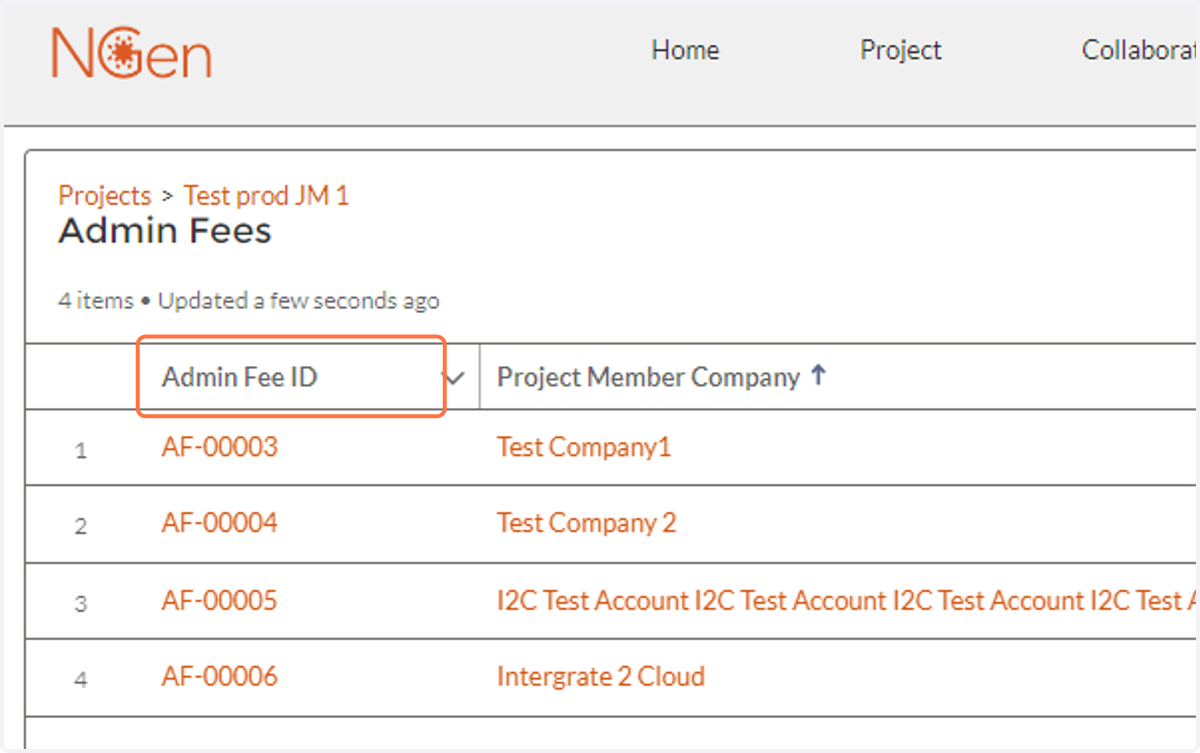 The Admin Fee ID is a random numerical value associated with each admin fee item.