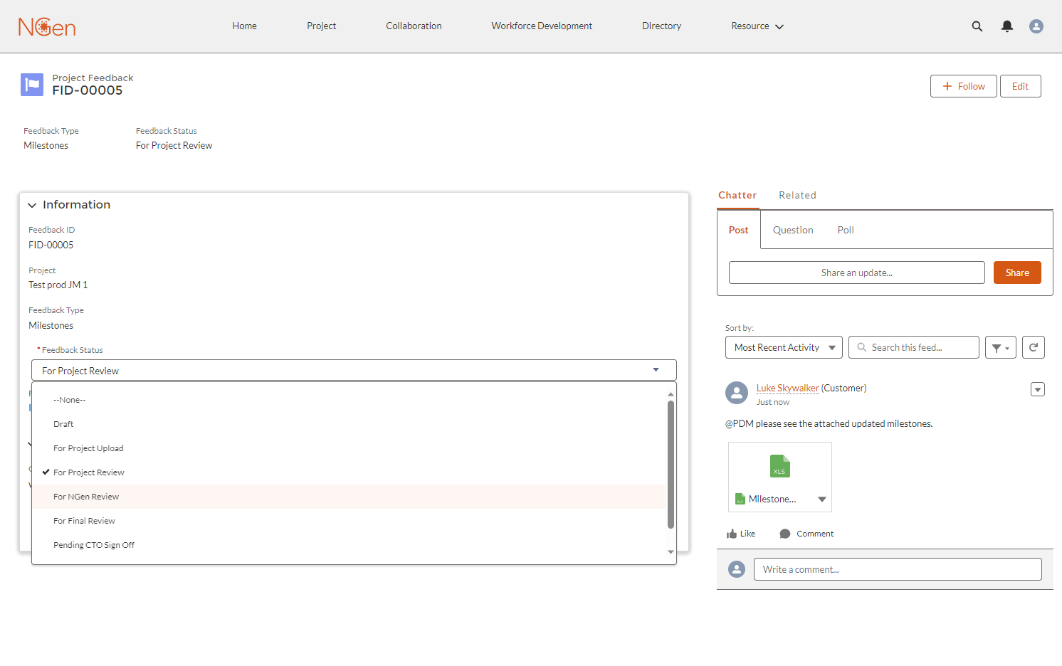 Kindly make sure to update and save the feedback item's status as "for NGen Review." Doing so will notify us to review and give our approval.