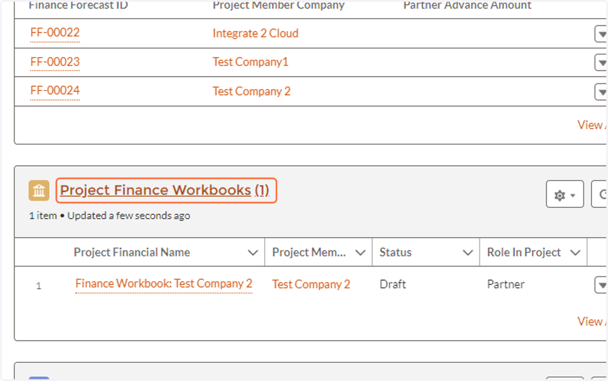 Click on Project Finance Workbooks…