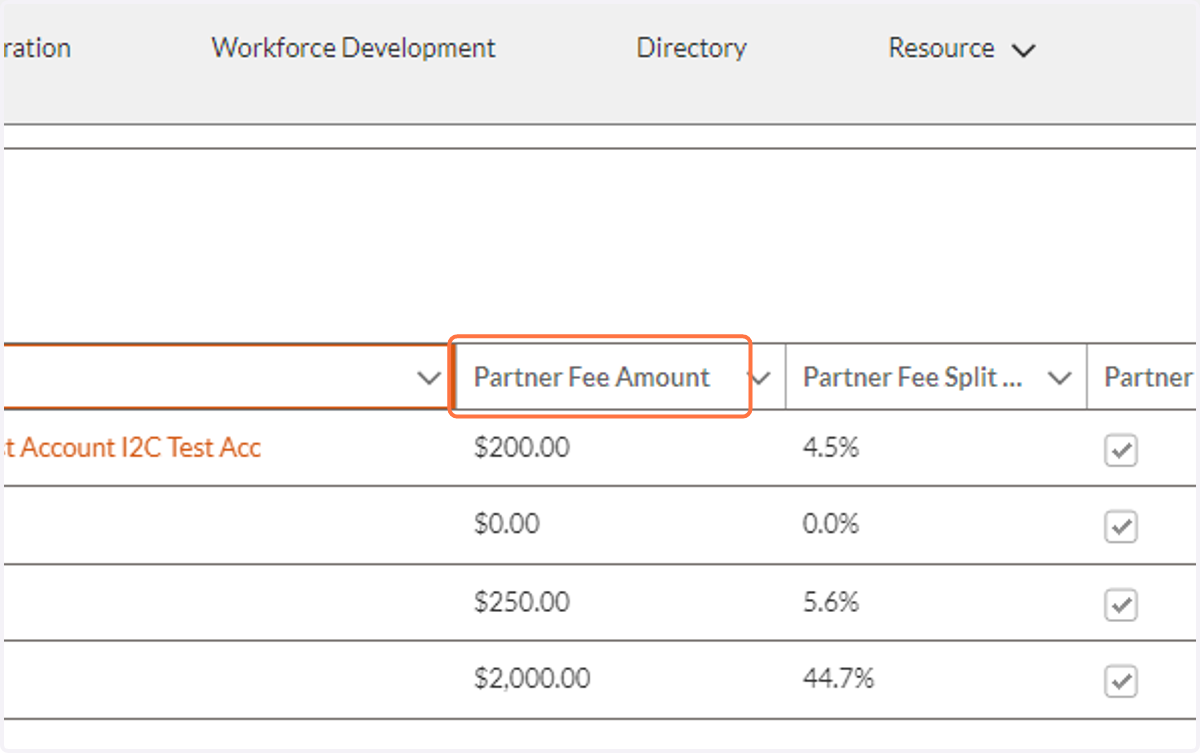 The dollar amount for the Partner fee can be adjusted within the item.
