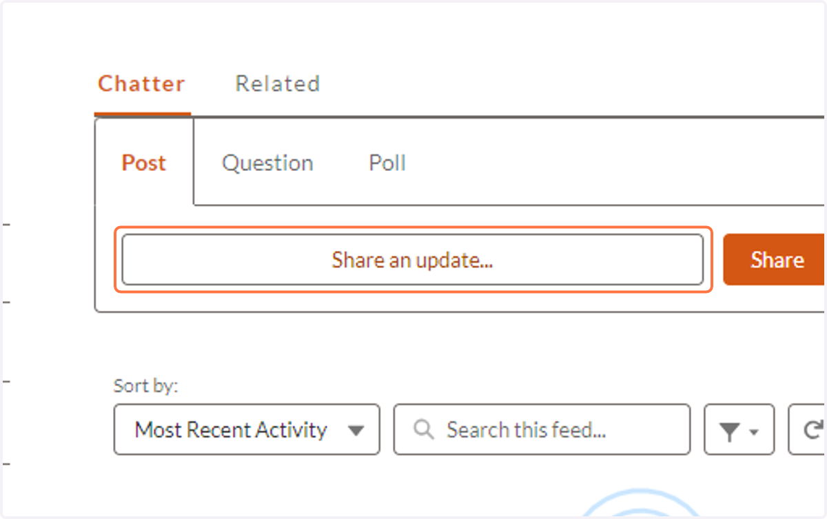 When you're prepared to send in a newly updated document or a new one altogether (as per step 8), simply utilize the chatter feature within each specific feedback item (for example, Project Plan). Click on "Share an update."