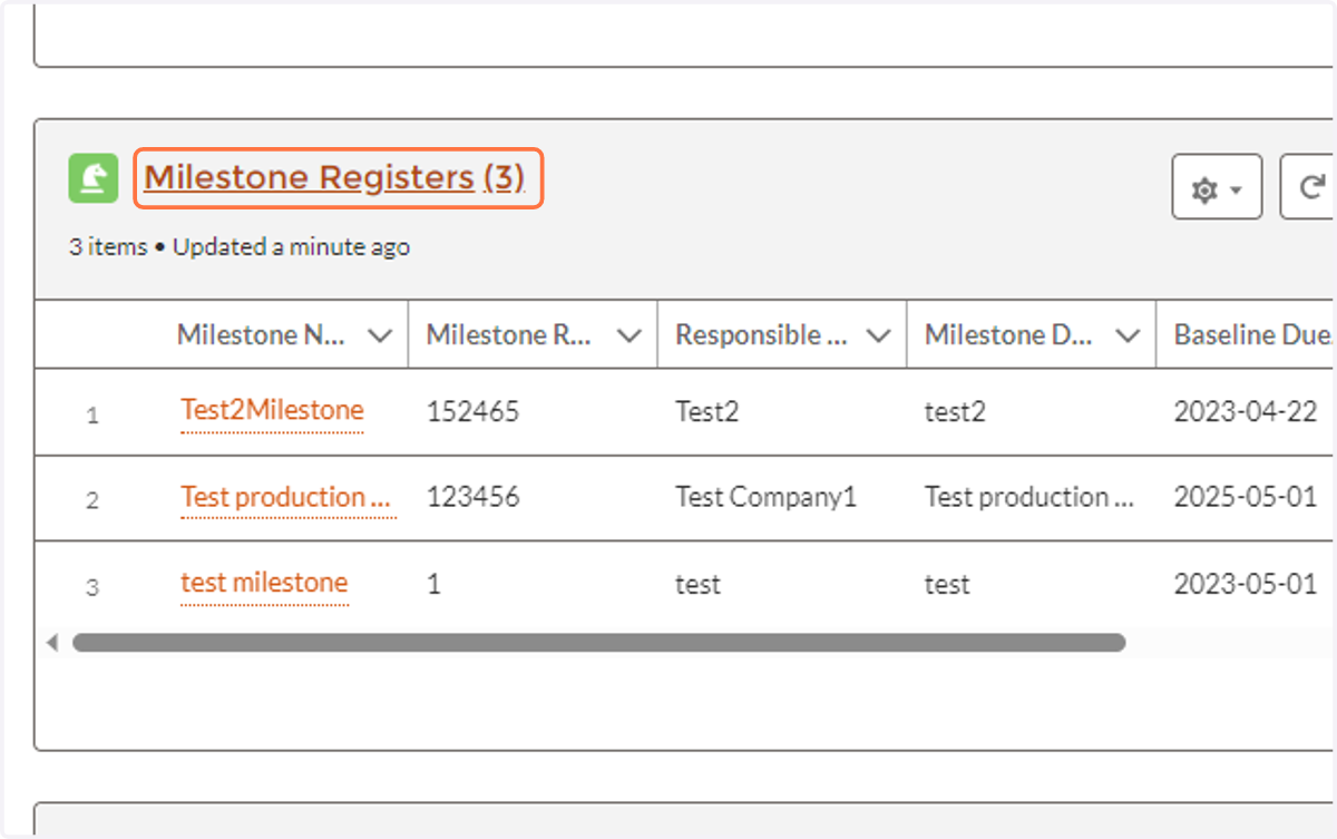 Click on Milestone Registers…