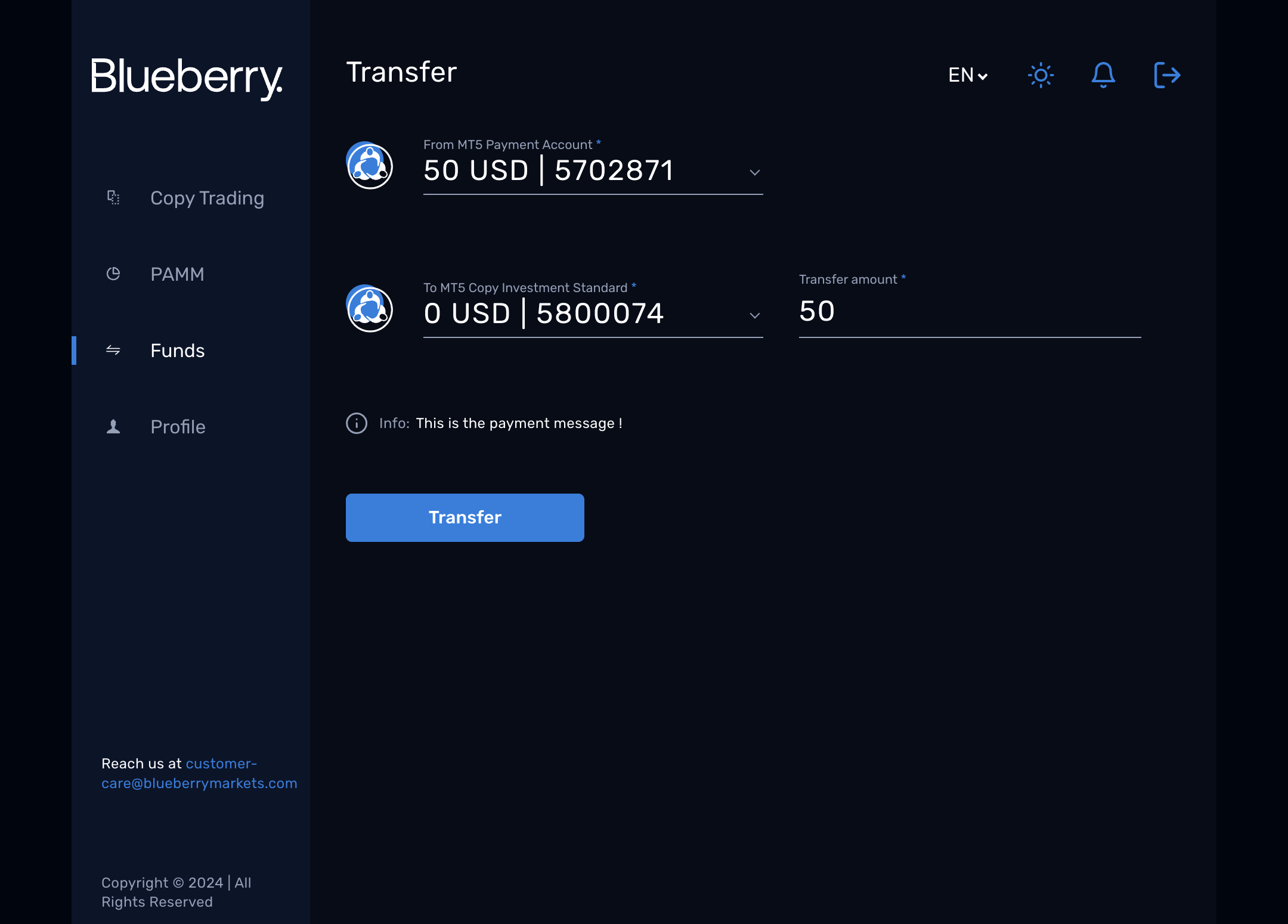 Click on Transfer