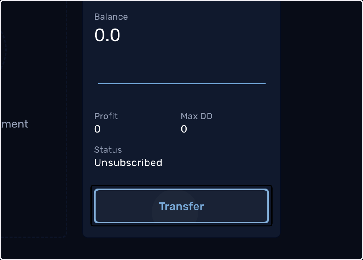 Click on Transfer to fund your new account