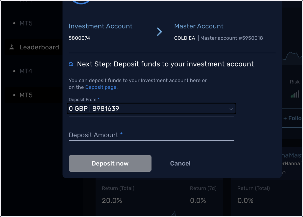 If your account is unfunded, you will be prompted to transfer funds