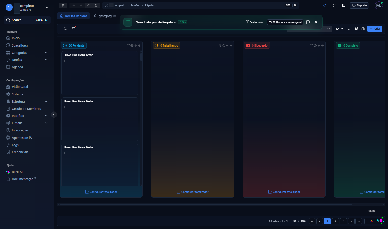 Ao acessar uma tela com uma nova funcionalidade disponível, você verá um banner como este