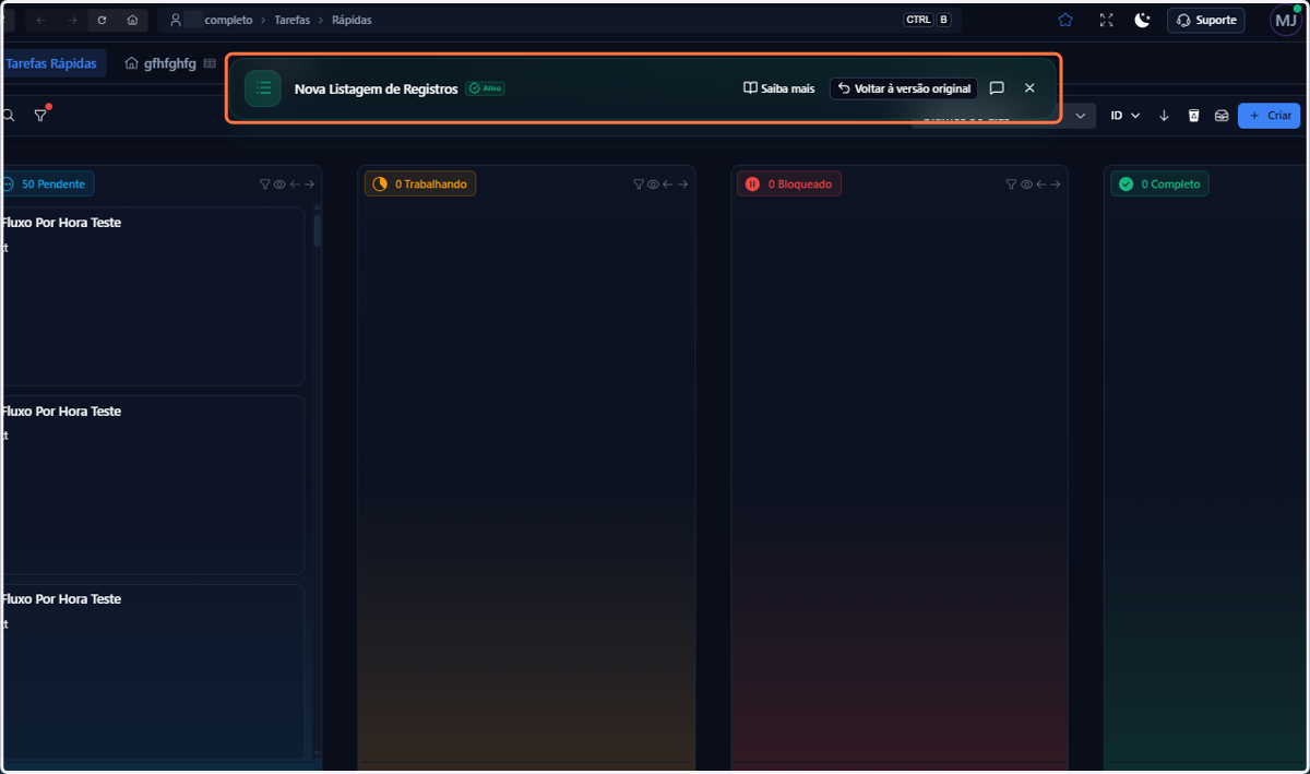 Ao acessar uma tela com uma nova funcionalidade disponível, você verá um banner como este