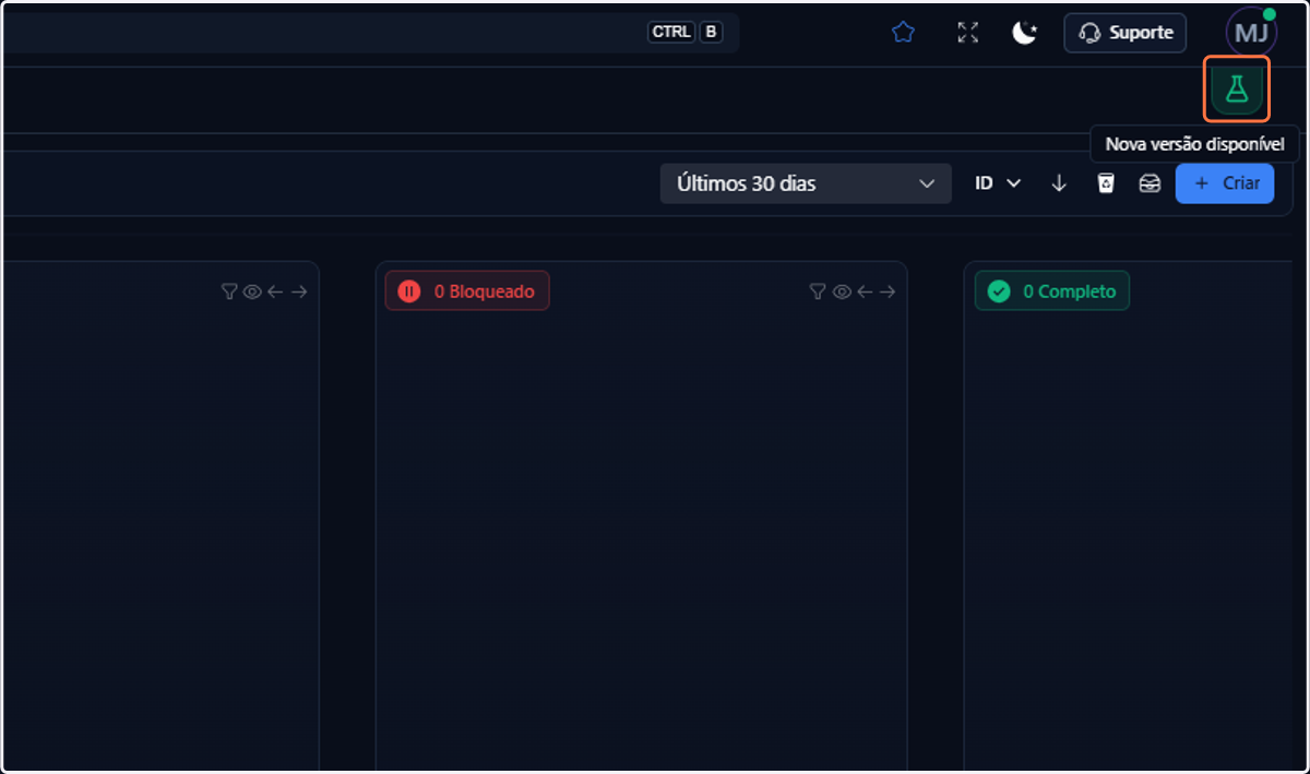 Você pode reabrir o banner a qualquer momento clicando no ícone Lab que aparecerá no canto superior direito da sua tela