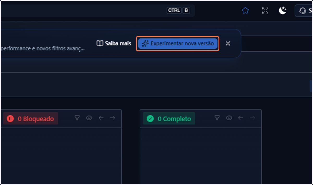 Voltando à versão original, o botão disponível no banner será para, novamente, Experimentar nova versão