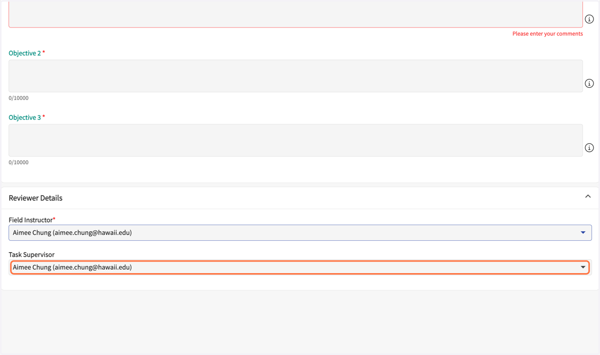 Select your Site Supervisor (if applicable).