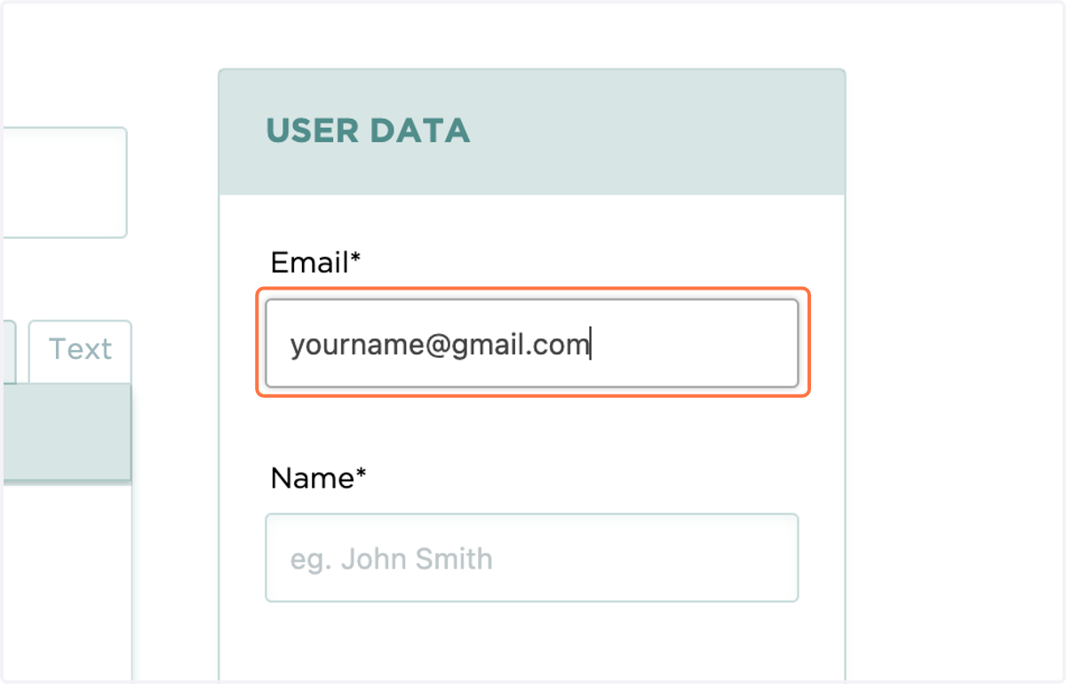In User Data > Email type your email address