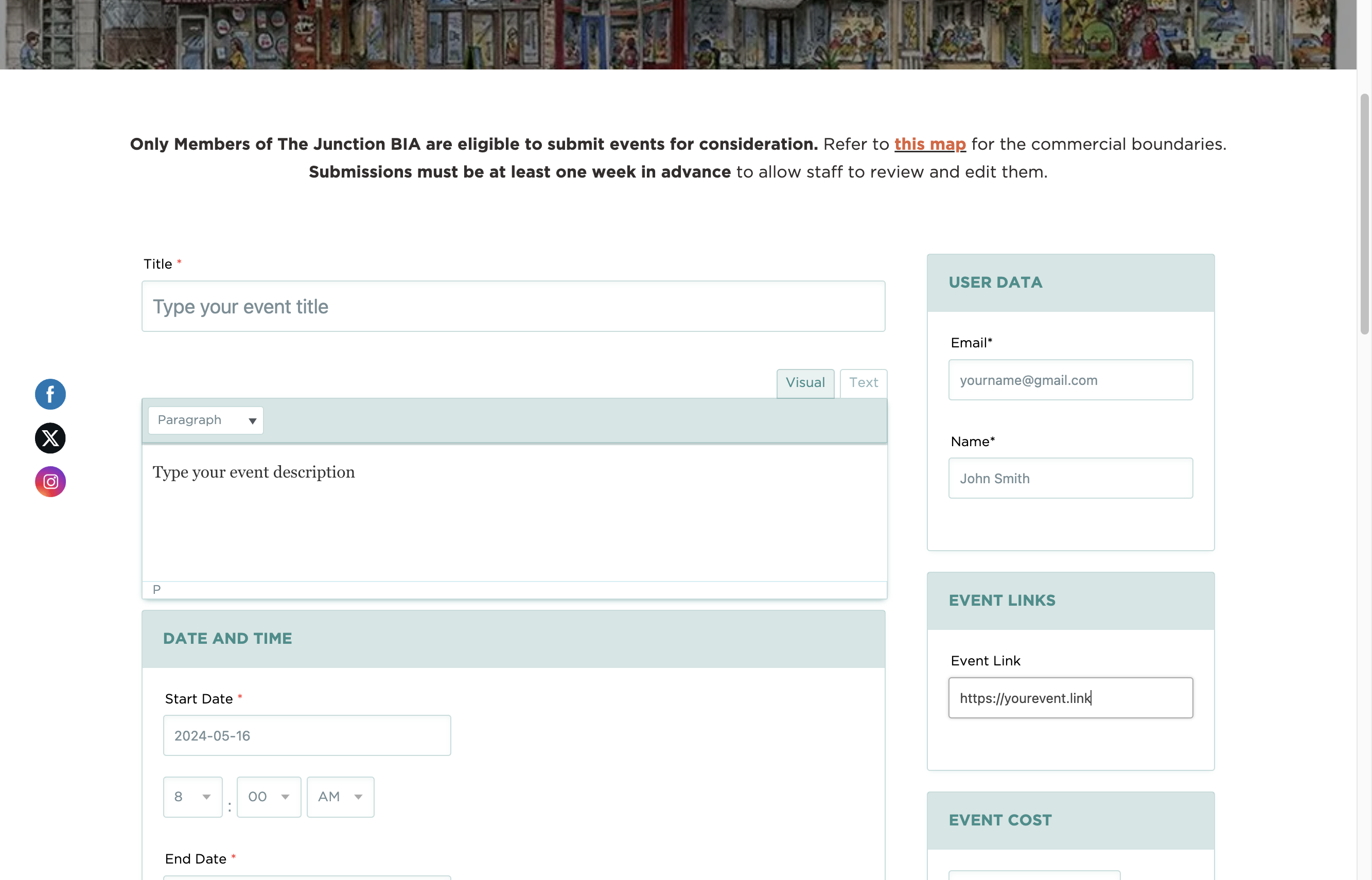 In Event Links, add the link to your event if applicable
