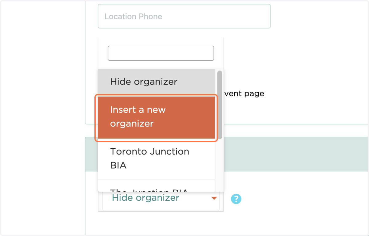 Select the organizer or click on insert a new organizer