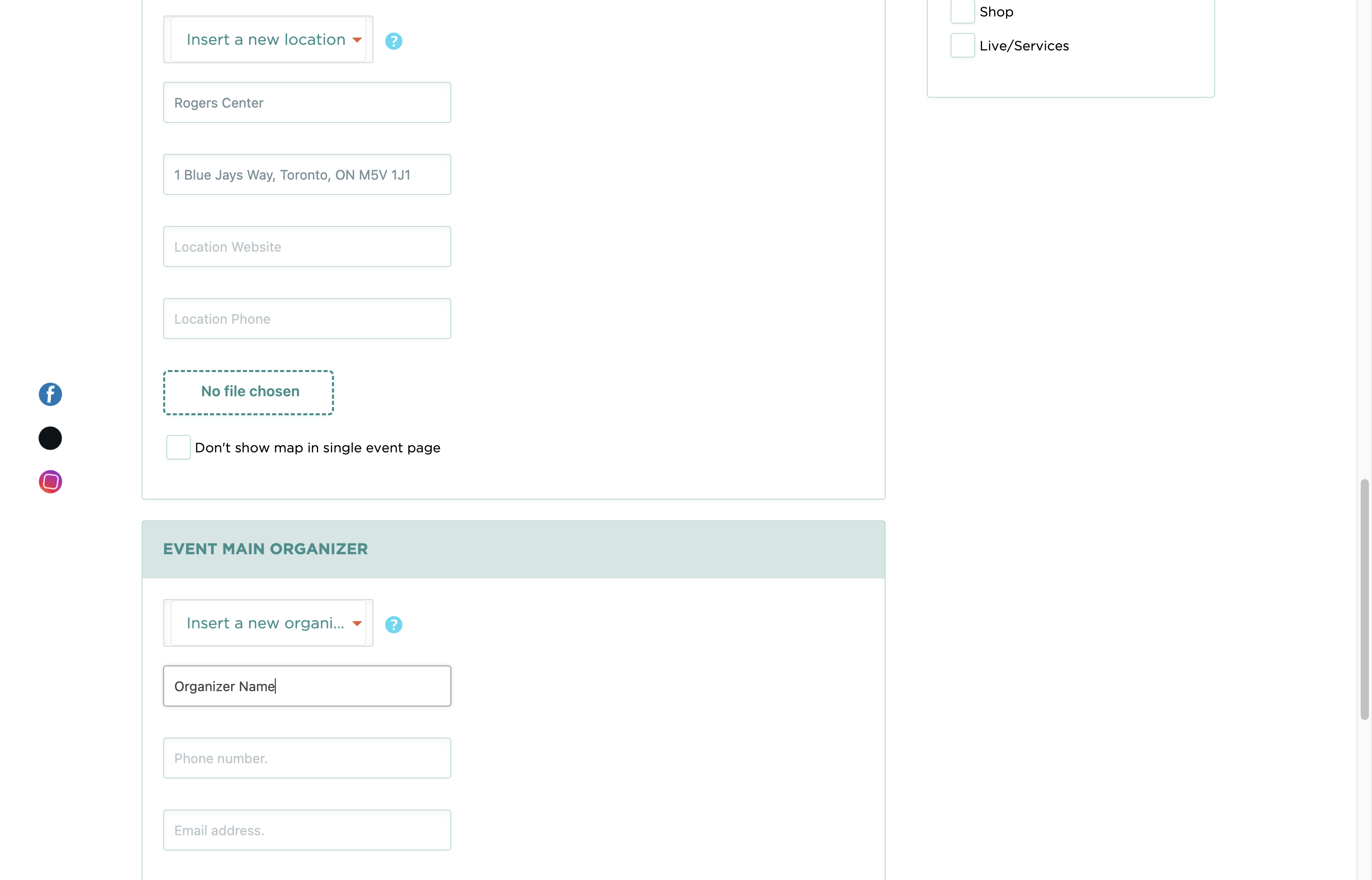 Add the organizer information, like name
