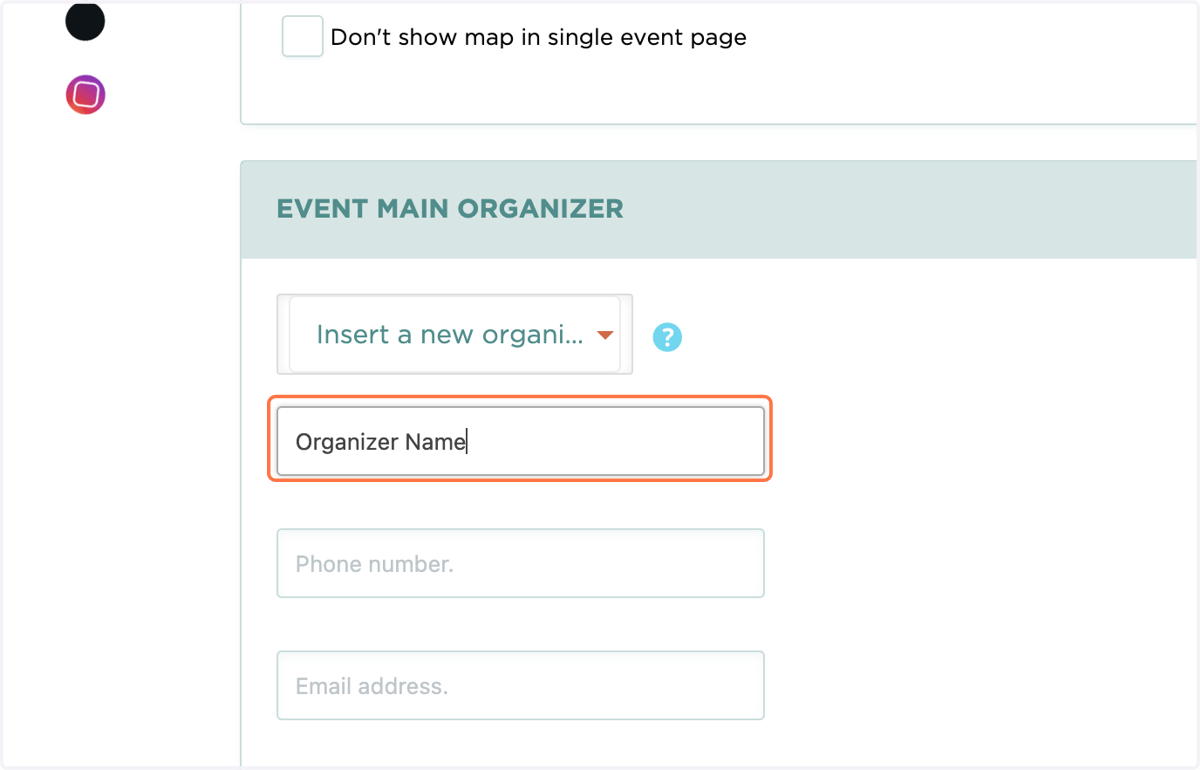 Add the organizer information, like name