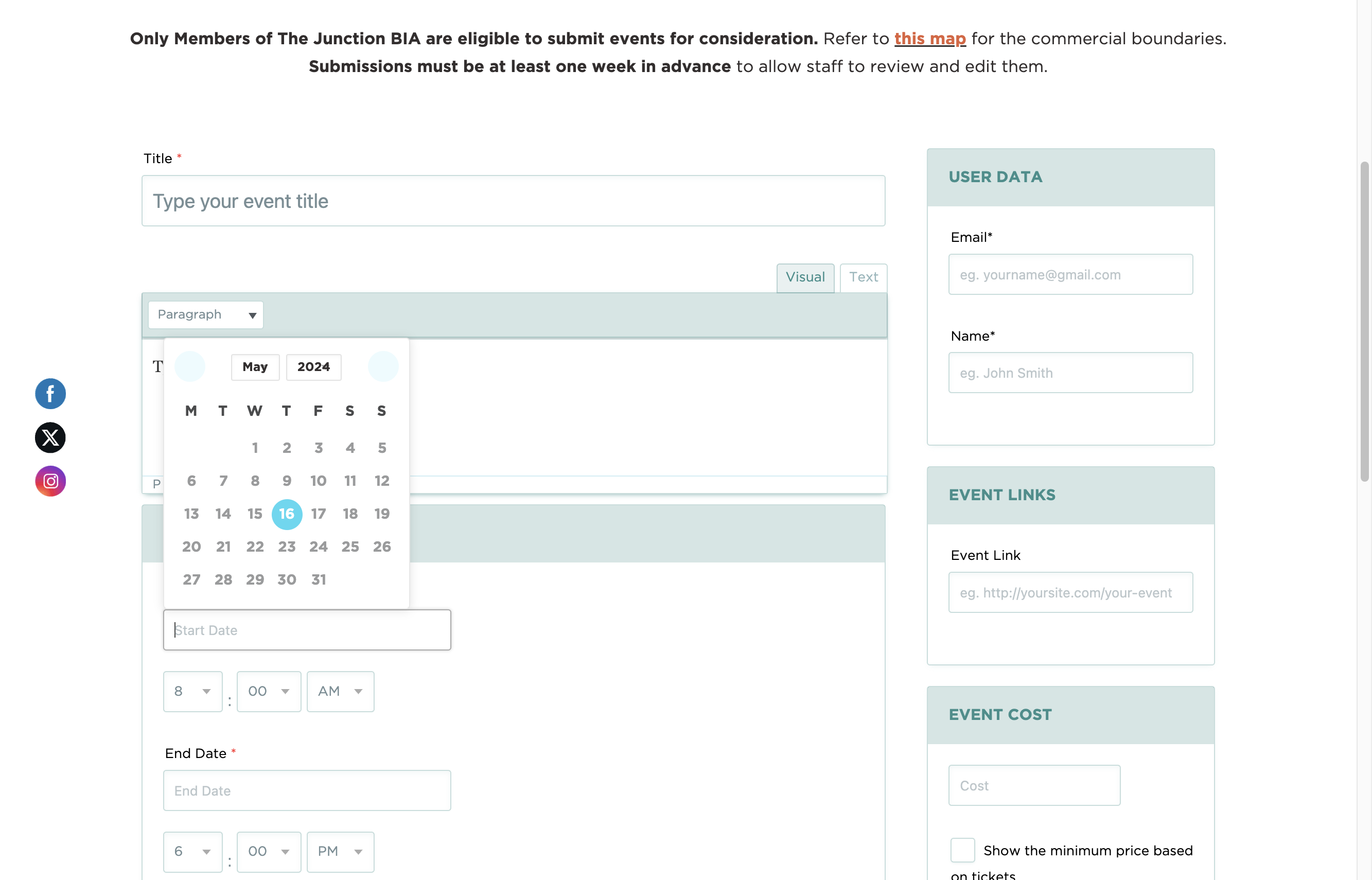 Select the correct starting date on the calendar