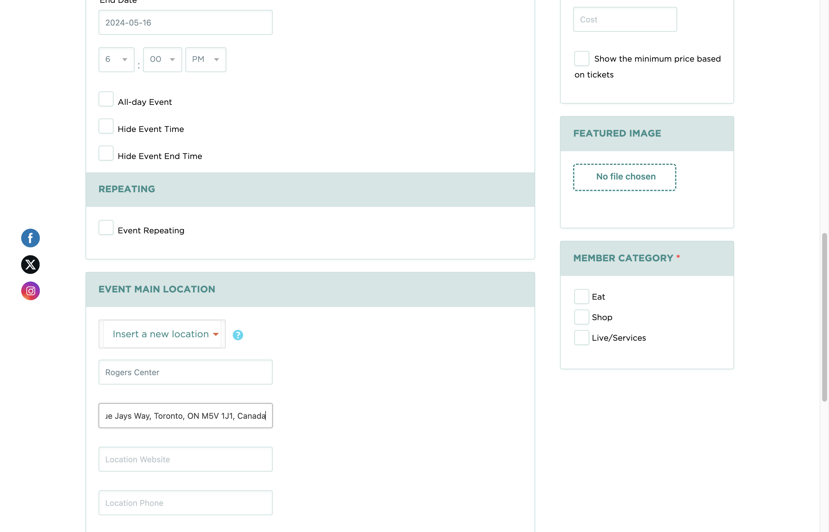 Click on address and enter your event address