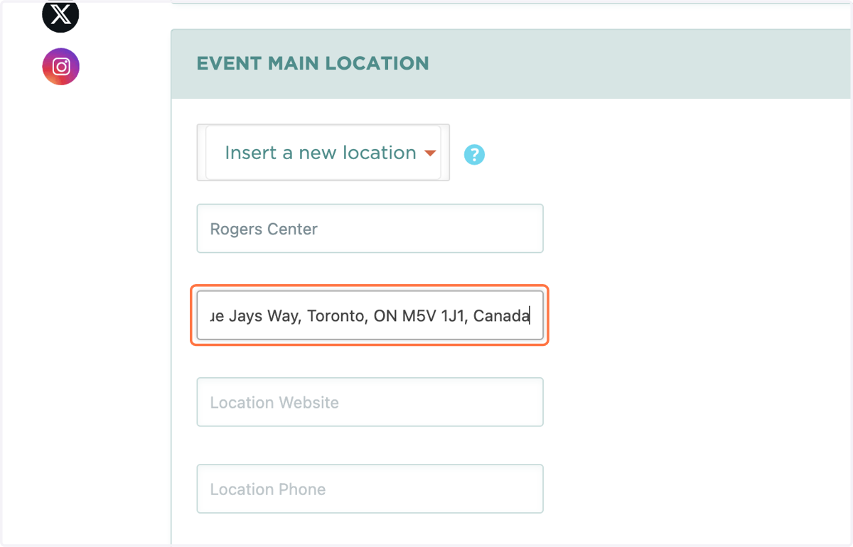Click on address and enter your event address