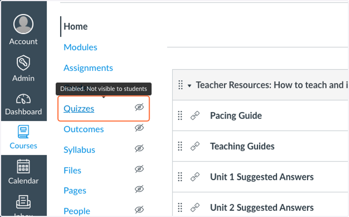 In the course, click on Quizzes