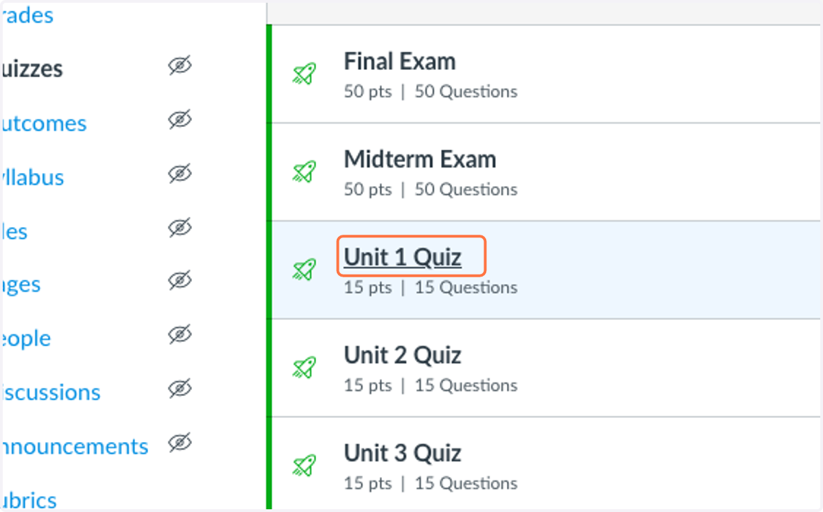 Click on the Quiz you wish to allow a student to retry