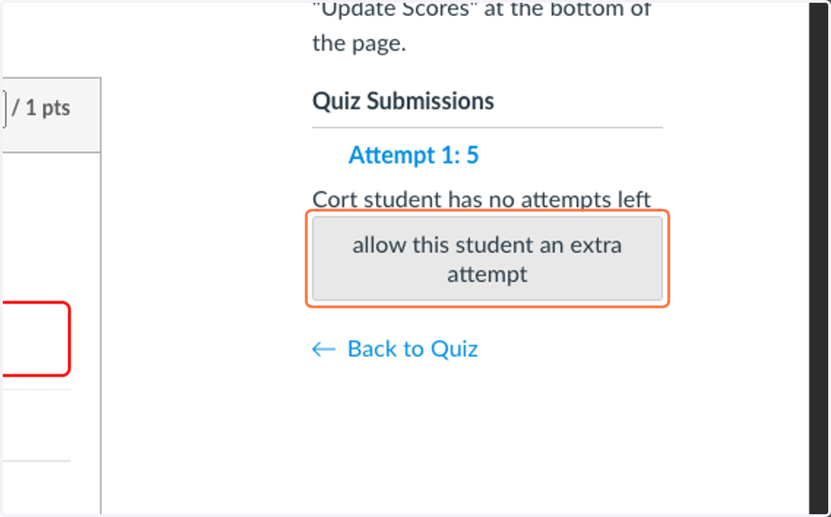 Click on "allow this student an extra attempt"