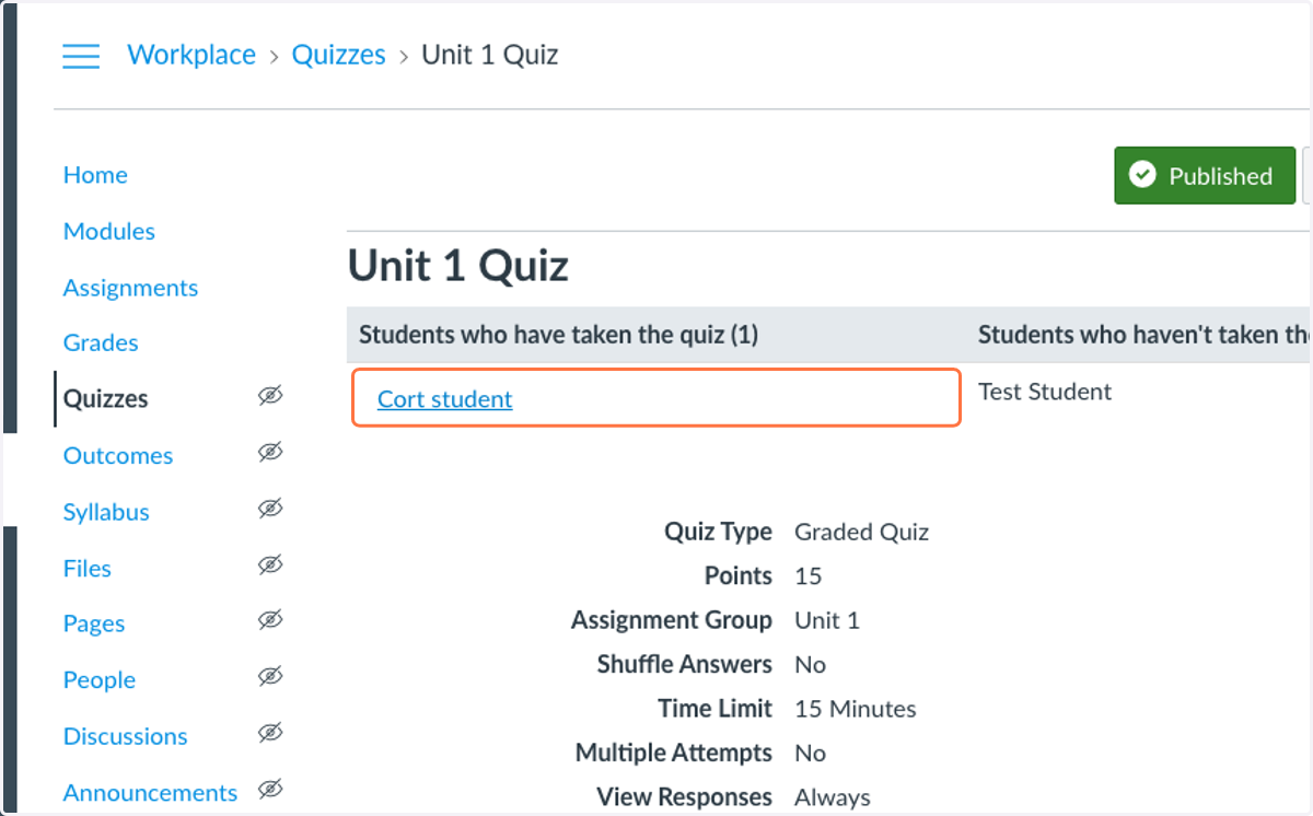 Select the student you wish to have a retry